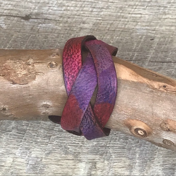 techleathercraft handmade Jewelry - Watercolor thick mystery braid cuff